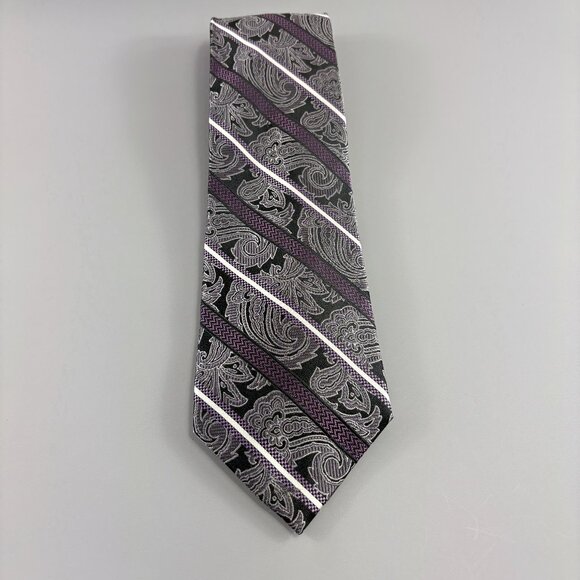 Platinum Designs Black Paisley / Purple Striped Men's Long Tie 3 3/4' x 62" - Picture 1 of 3
